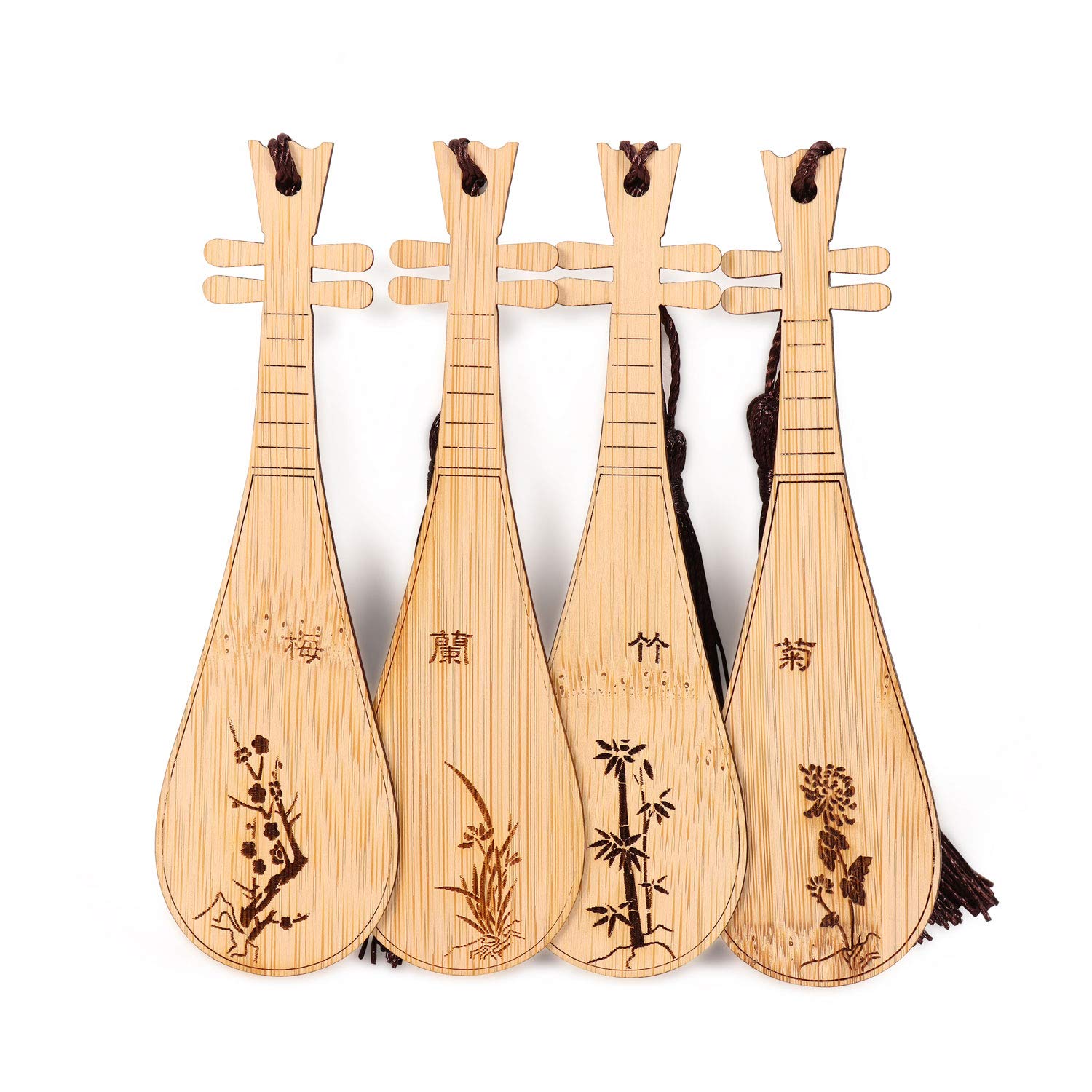 Gdpaddy Handmade Natural Bamboo Bookmark with Beautiful Tassels,Vintage Style Bookmark is A Unique Gift for Teachers, Students, Men and Women - 4Pcs (