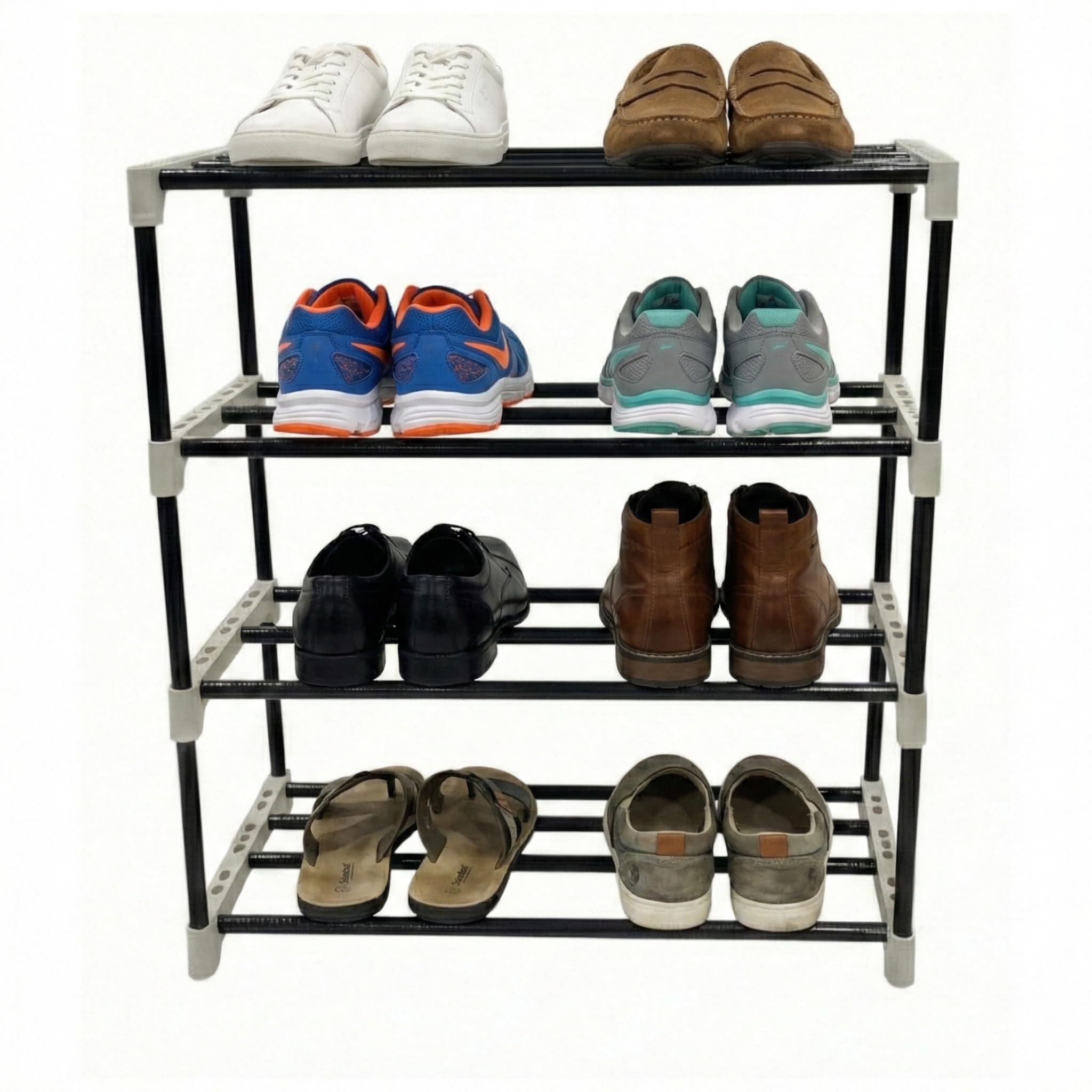 APUS Shoe Rack for Home (with Metal Rods) | Adjustable & Stackable Metal Pipe Shoe Stand, Waterproof Open Shoe Organizer, Entryway, Bedroom & Outdoor, DIY Multi-Purpose Shoe Storage Rack (B/W)-image-31
