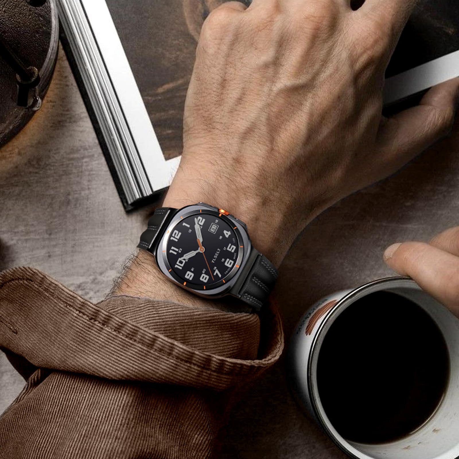 Skórzany pasek kompatybilny z Samsung Galaxy Watch Ultra 47 mm (2025/2024), prawdziwa skóra, wytrzymały, trwały, klasyczny, ręcznie robiony, na zewnątrz, biznes, podróż, prezent