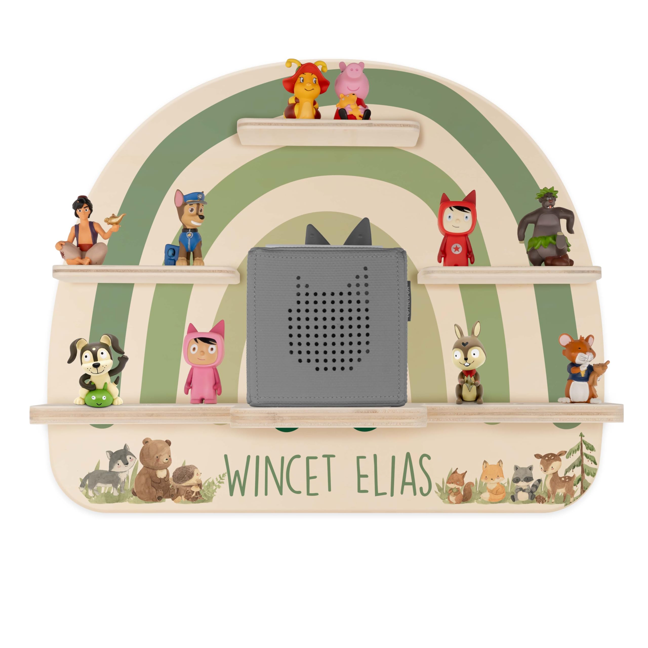 Kidsmood - Tonie Regal personalisiert mit Namen | Kinderzimmer Wandregal inkl. Metallplättchen für Tonie Figuren & Aussparung für Musikbox | Tonieregal für Mädchen & Jungen