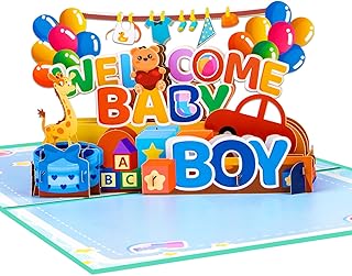 GREETING ART New Baby Boy Card,Baby Shower Pop Up Card for Boy,Welcome New Baby Cards Congratulations for New Parents