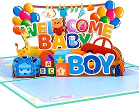 GREETING ART Baby Boy Pop Up Greeting Card (Blue) - 3D Birth Card for Boy, Congratulations or Silver Gift for the Birth of Son, Greeting Card for Grandchild | Carte de bienvenue pour bébé garçon, carte de naissance pop-up, carte de bébé, carte de vœux pou