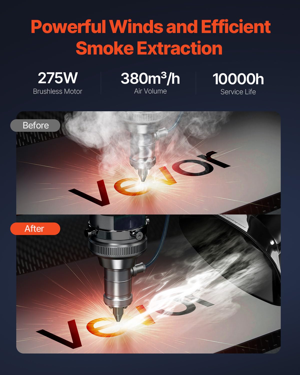 VEVOR Extractor de Humos de Soldadura 275 W con Mangueras Dobles Absorbedor de Humo de Soldadura 380 m³/h sin Escobillas con Filtros de 4 Etapas y 10 Velocidades para Soldadura, Grabado Láser