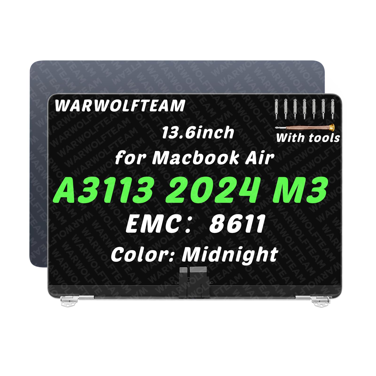 WARWOLFTEAM 13.6in Compatible with MacBook Air Mac15,12 A3113 2024 M3 MRXN3xx/A MRXQ3xx/A 2560 x 1664 EMC 8611 LCD LED Screen Digitizer Replacement