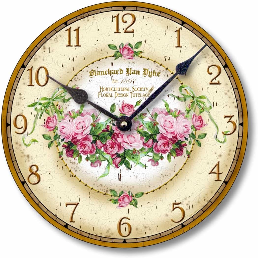 Item C1100 Vintage Victorian Style 10.5 Inch Pink Roses Clock