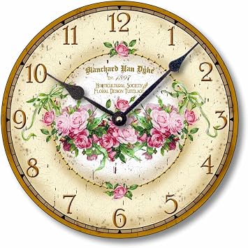 Item C1100 Vintage Victorian Style 10.5 Inch Pink Roses Clock