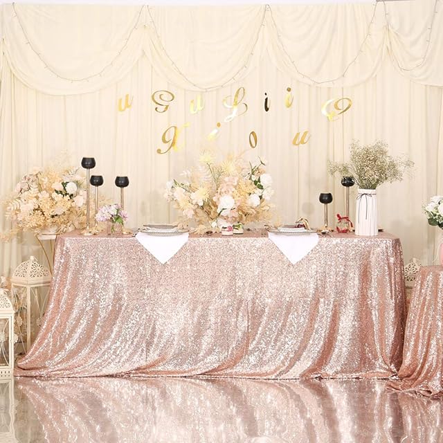 Eternal Beauty 127 * 203cm/50 * 80 inch Rectangle Sequin Tablecloth Wedding Party Banquet Table Cloths, Rose Gold