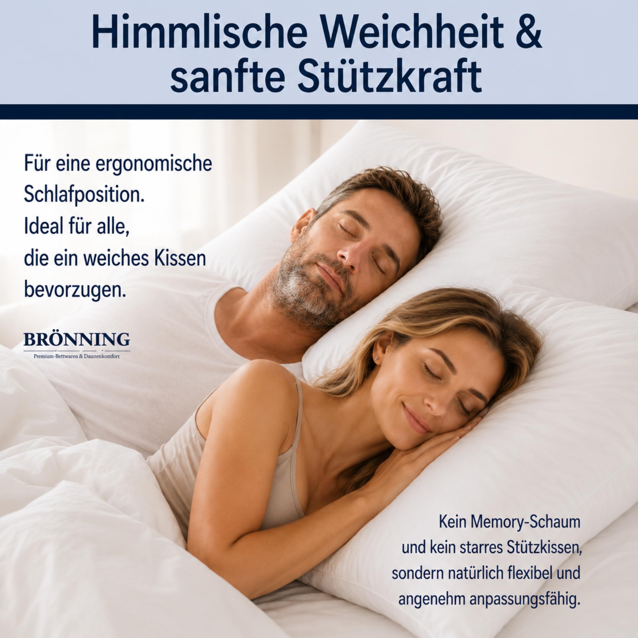 3-Kammer Daunenkissen 80x80 cm 2er Set -Kopfkissen Made in Germany | Kopfkissen 80x80 Daunen | Kissen Allergiker (NOMITE) | Federkissen 80 x 80 cm | Tierwohl (DOWNPASS) | OEKO-TEX Klasse 1