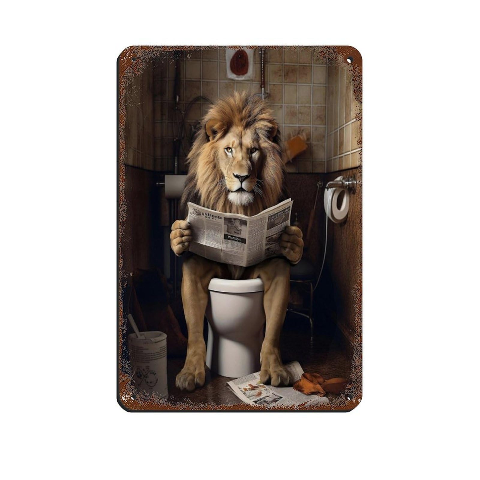 Lion in Toilet,Bathroom Art Poster Tin Sign Vintage Metal Pub Club Cafe Bar Home Wall Art Decoration Poster Retro 8x12inch(20x30cm)