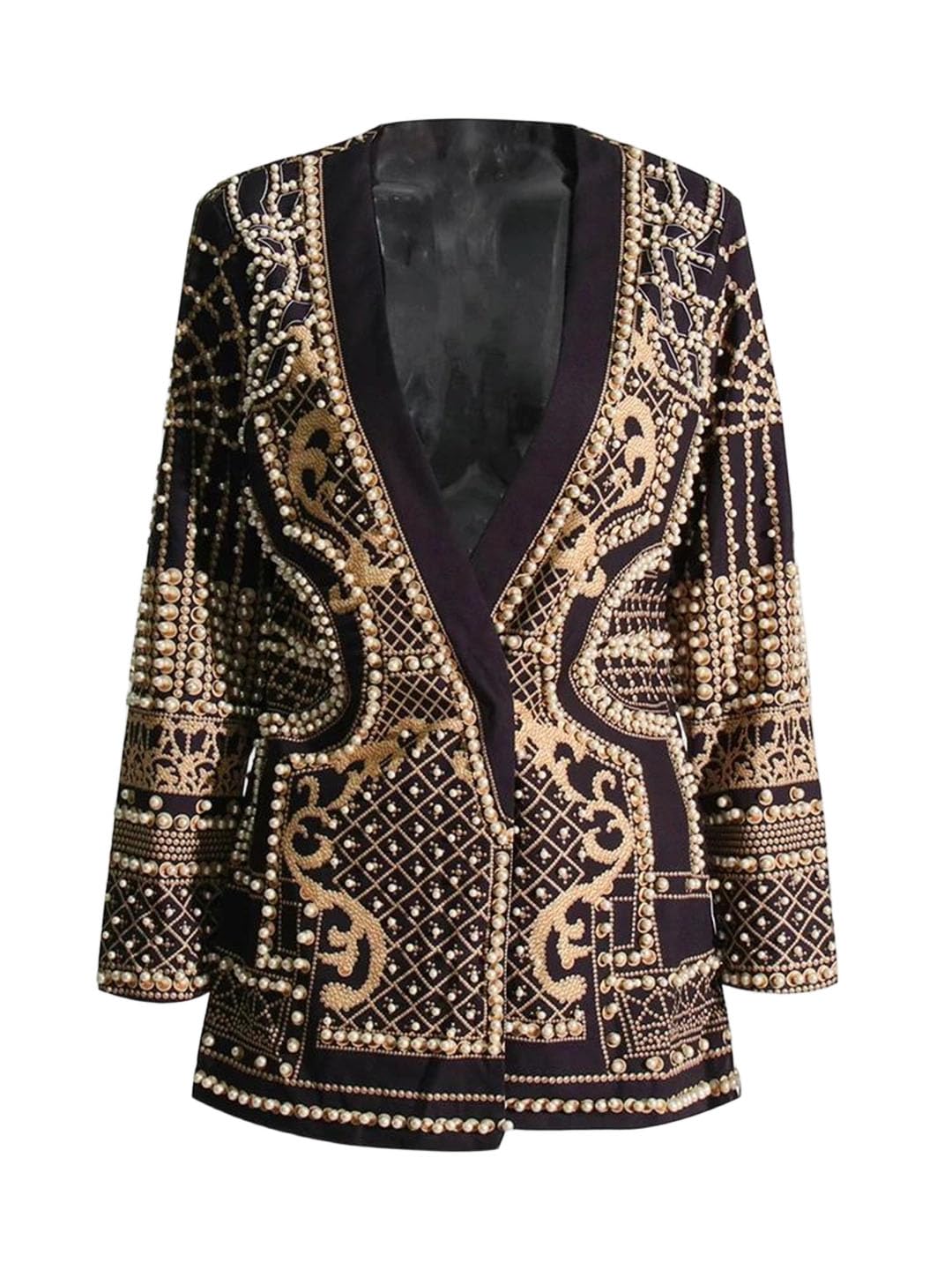 Women V Neck Long Sleeve Embroidered Blazers High Street Jackets Slim Suit Coat