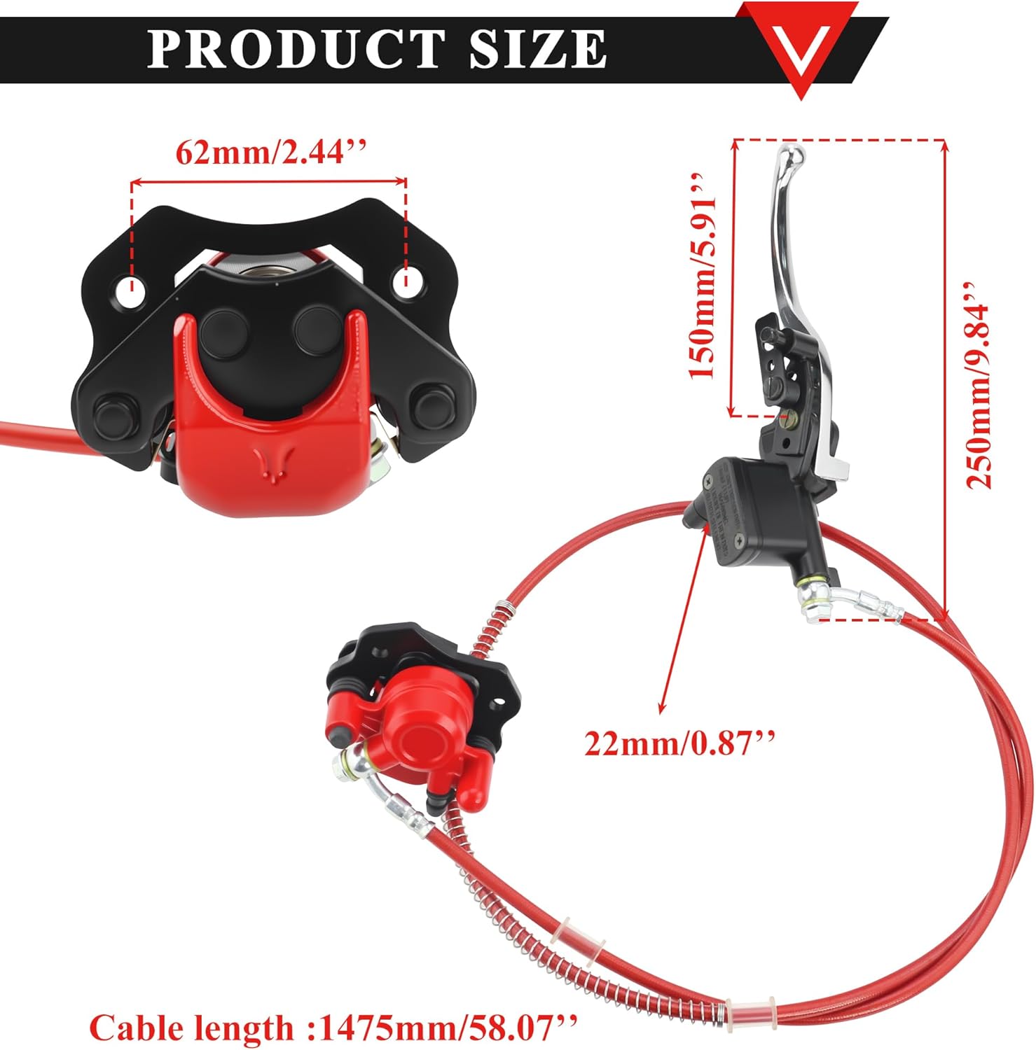 PRO BAT ATV Left Hydraulic Brake Kits with Hand Brake Master Cylinder Caliper Brake Pads Assembly for 50cc 70cc 90cc 110cc 125cc Kids Mini Quad Bike ATV Four Wheeler Red