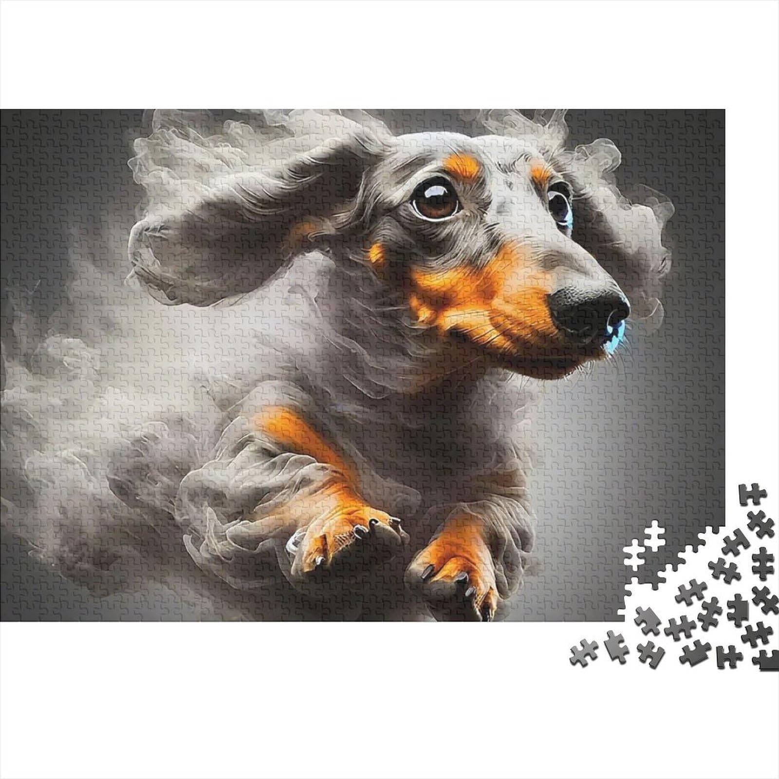 1000 Pieces Running Dachshund Jigsaw for Adults Thick Paper Brain Training Dog Puzzle Home Wall Art Decor 70x50cm/1000pcs