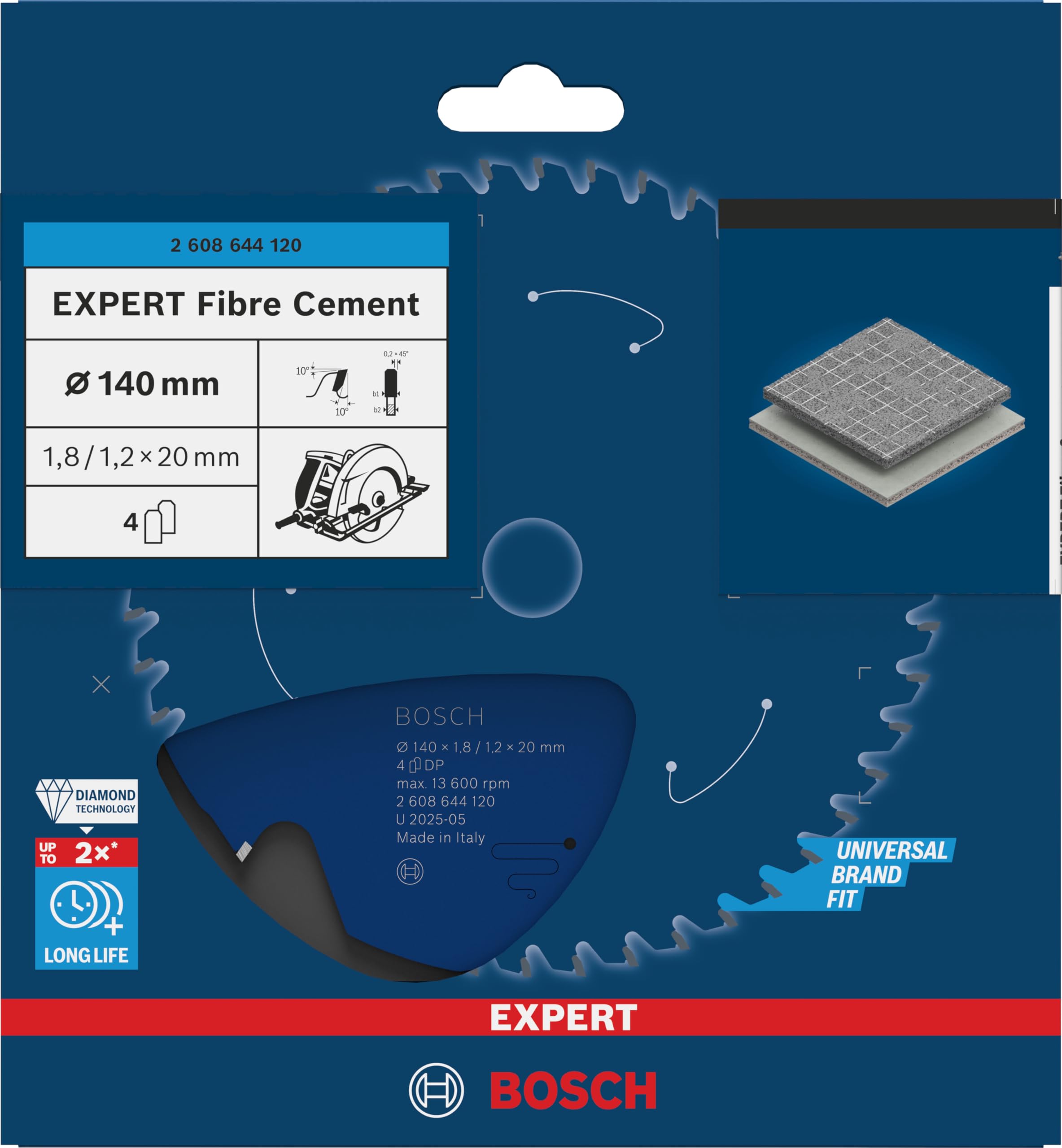Bosch Professional 2608644120 - Disco de sierra circular CSB Expert FiberCement: 140x20x4D
