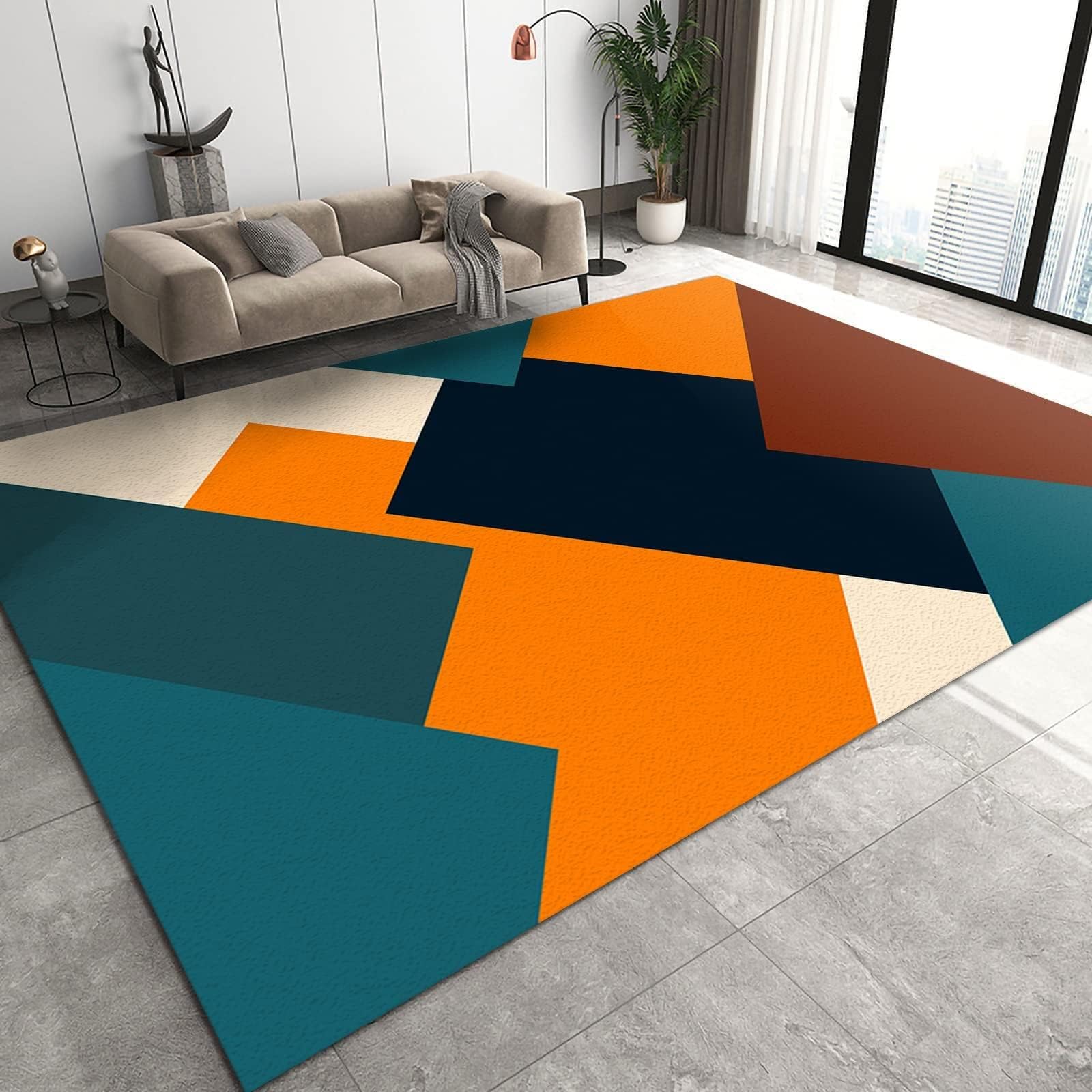Tapis abstrait en treillis lavable pour éviter les taches de salon