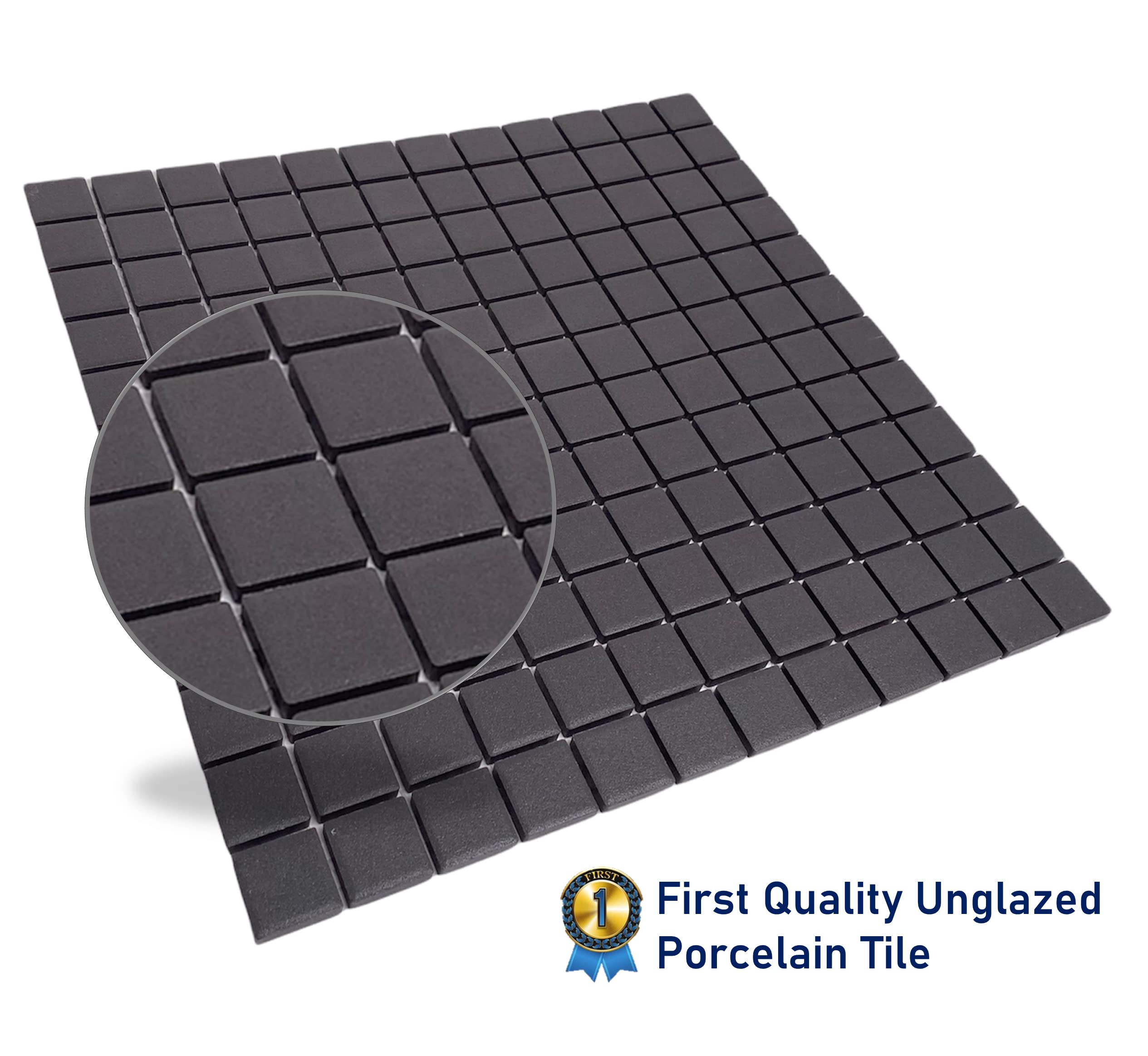 Tenedos TDPW-UGB1X1-403 Black Greyish Charcoal Porcelain 7/8 Inch Square Unglazed Finish Mosaic Floor Wall Tile Backsplash for Bathroom, Kitchen, Accent Decor, Fireplace, Pool (Box of 20 Sheets)