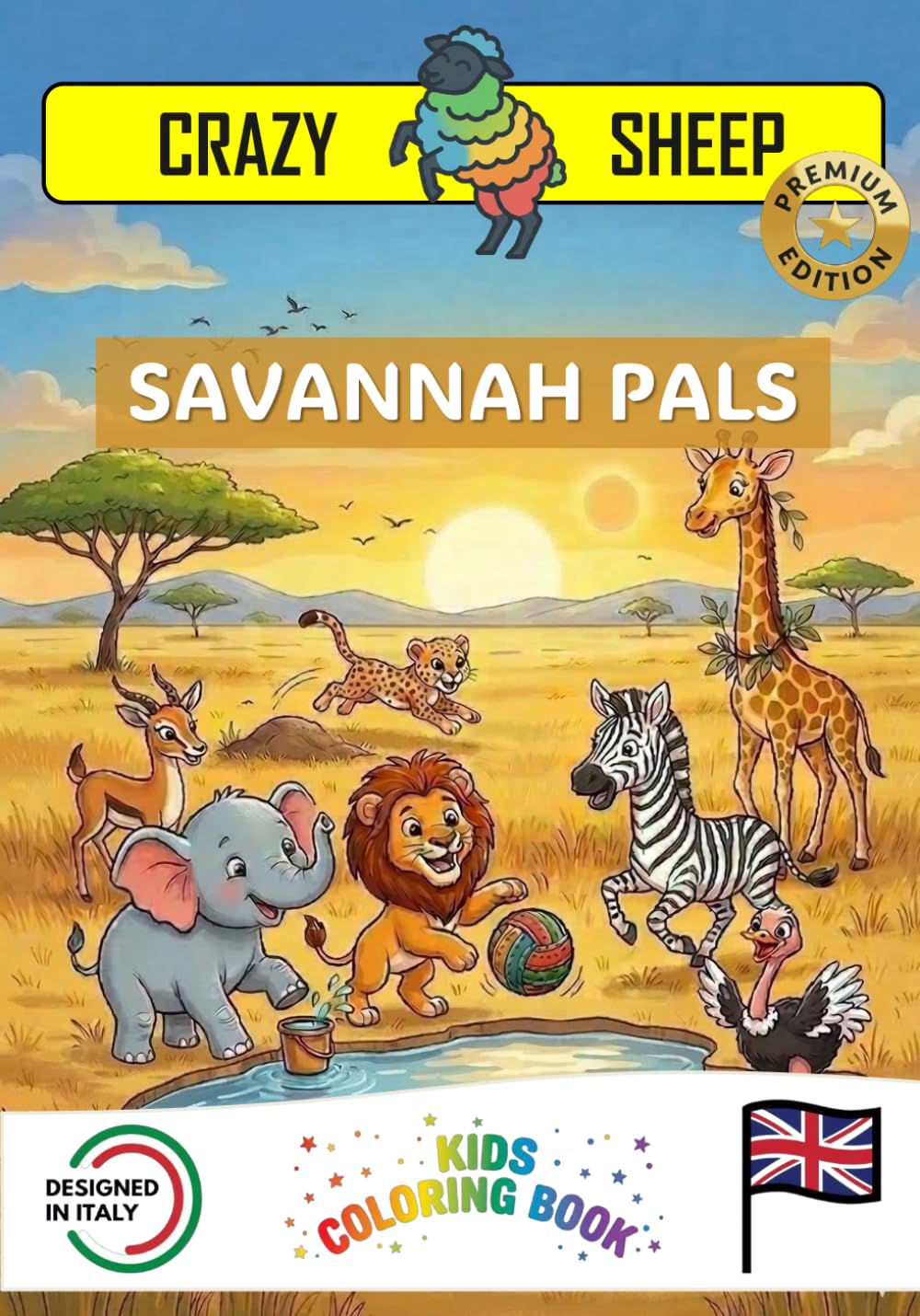 SAVANNAH PALS: - PREMIUM EDITION - Colouring Book for Kids with Simple Guided Designs and Fun Savannah Animal Facts [EN]