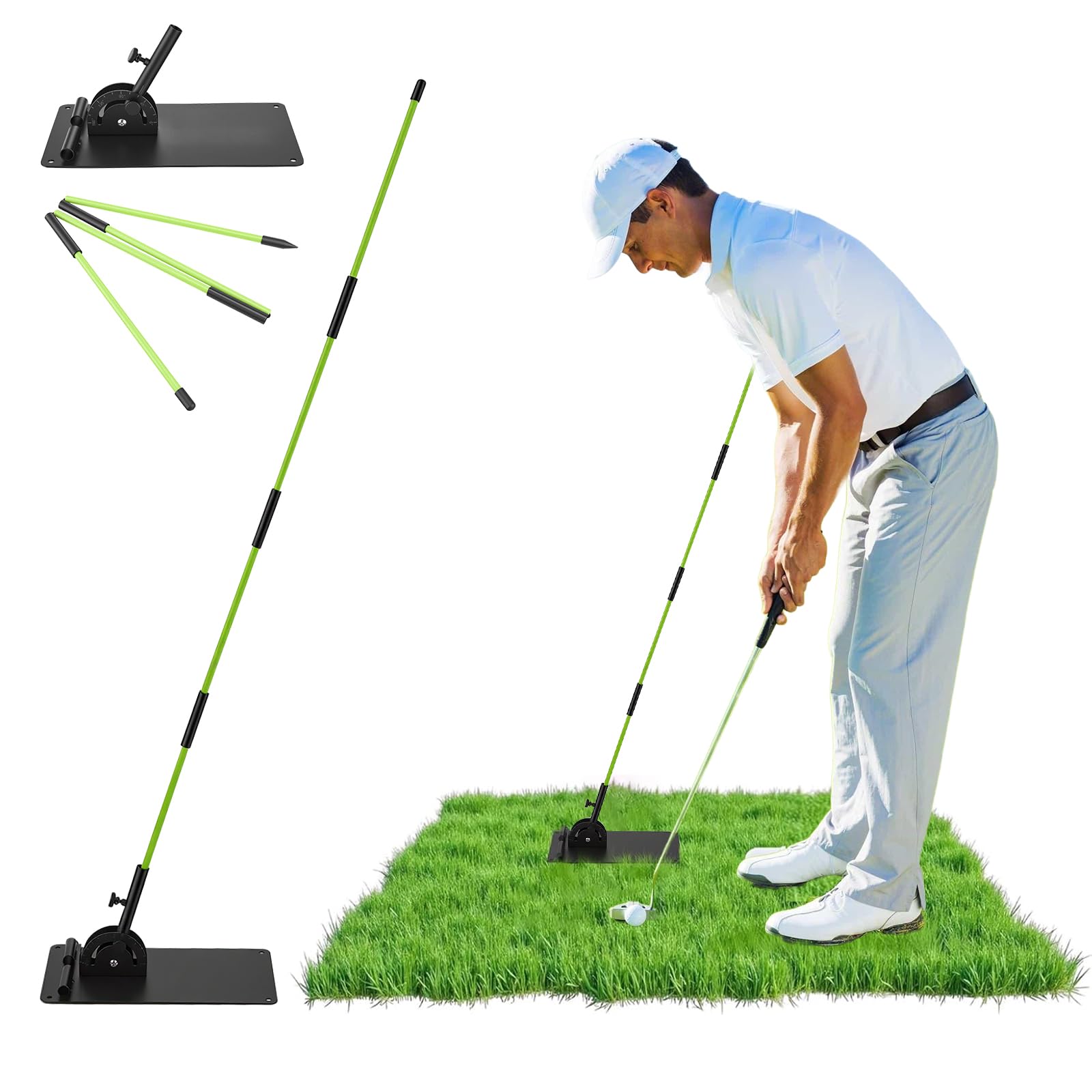 Golf Alignment Stick Holder, Golf Swing Trainer with 180° Adjustable Swing Trainer, Ultra Stable Locking Golf Training Aids for Swing Plane, Path & Posture Correction, for Right & Left Handed Golfers