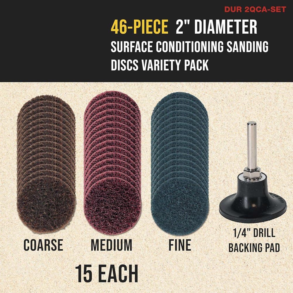 Cwmiibili 46 Piece 2 Inch Diameter Conditioning Sanding Discs Each Coarse, Medium, Fine Grit Quick Change Roll Lock