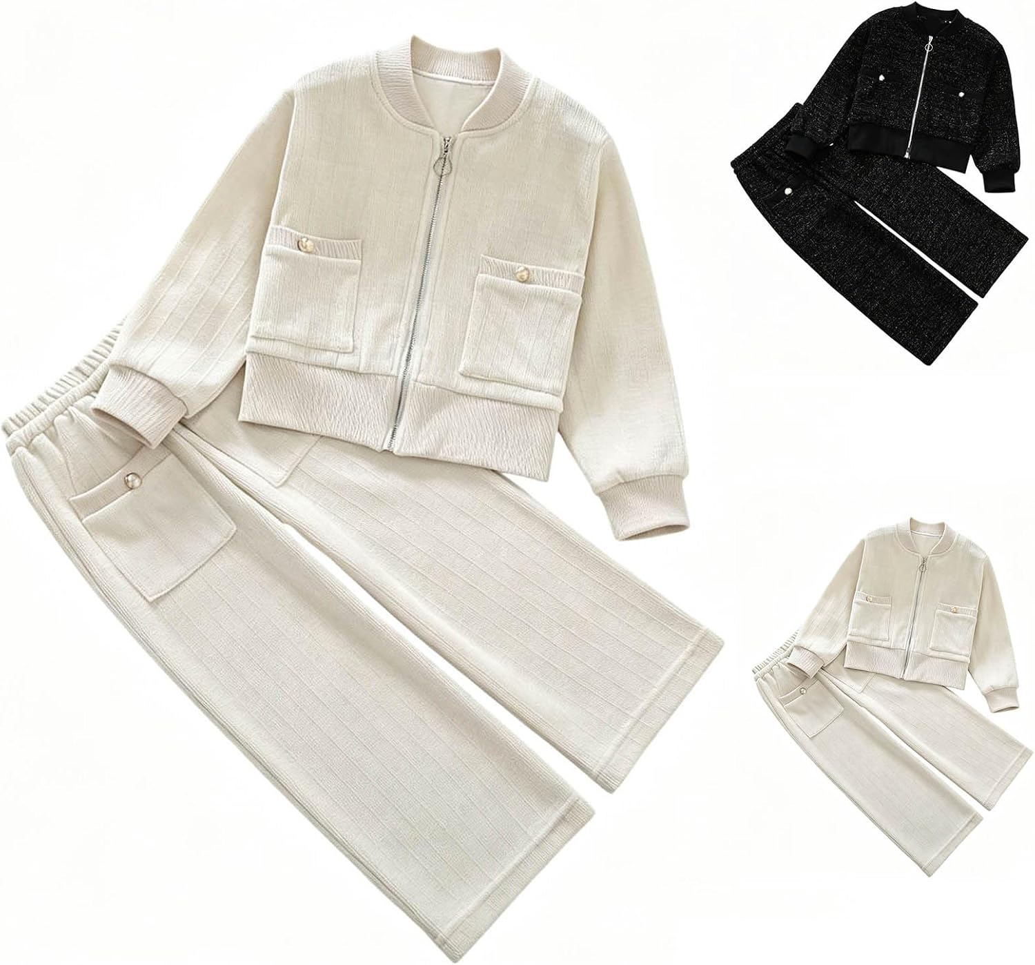Girls 2 Piece Outfits Sweatsuit Kids Athletic Jacket And Wide Leg Sweatpant