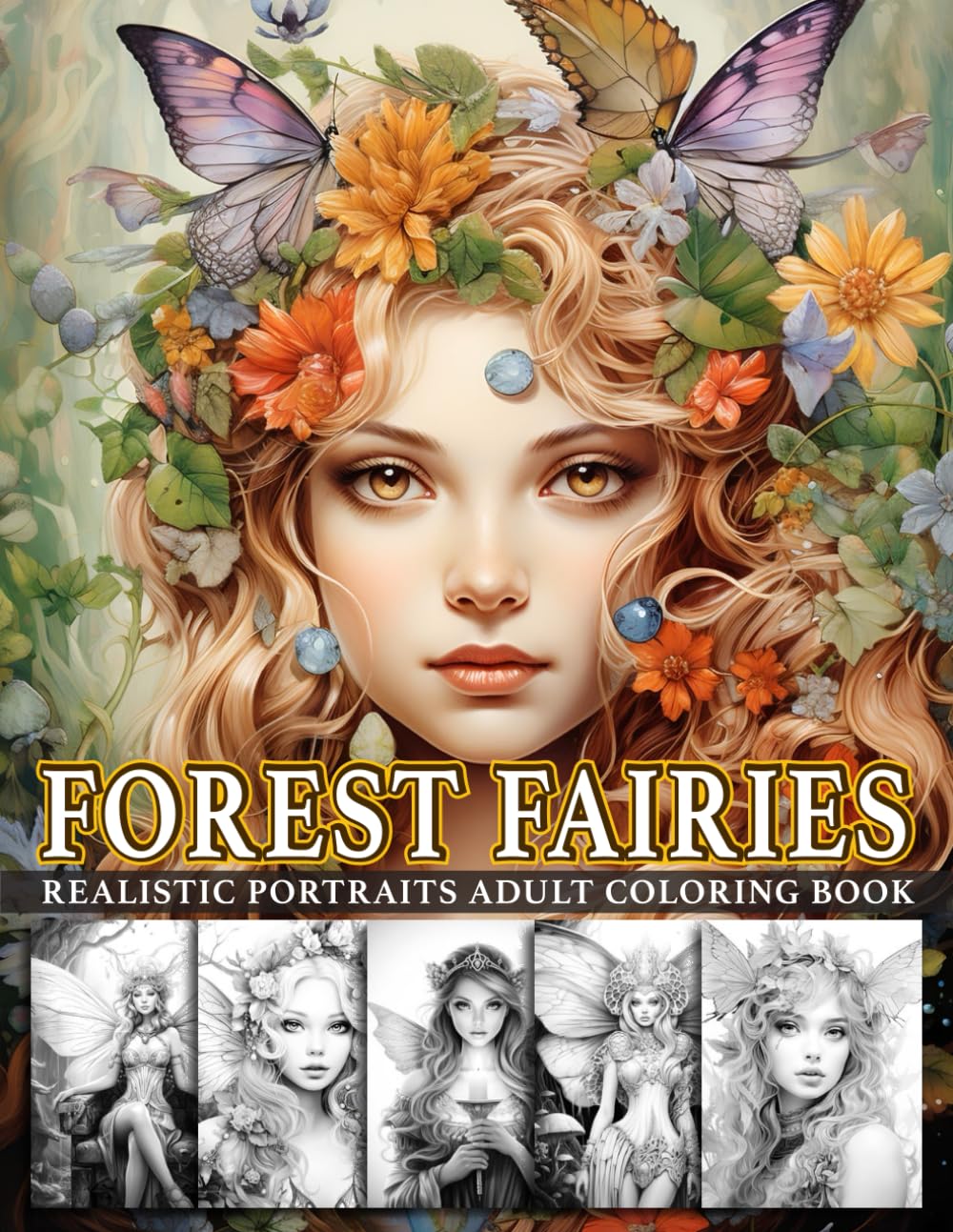 Forest Fairies Adult Coloring Book: Realistic Portraits of Enchanted Fairies, Flower Designs, Grayscale Coloring Books (Fantasy Femmes - Pretty Women's Portraits Coloring Journey)