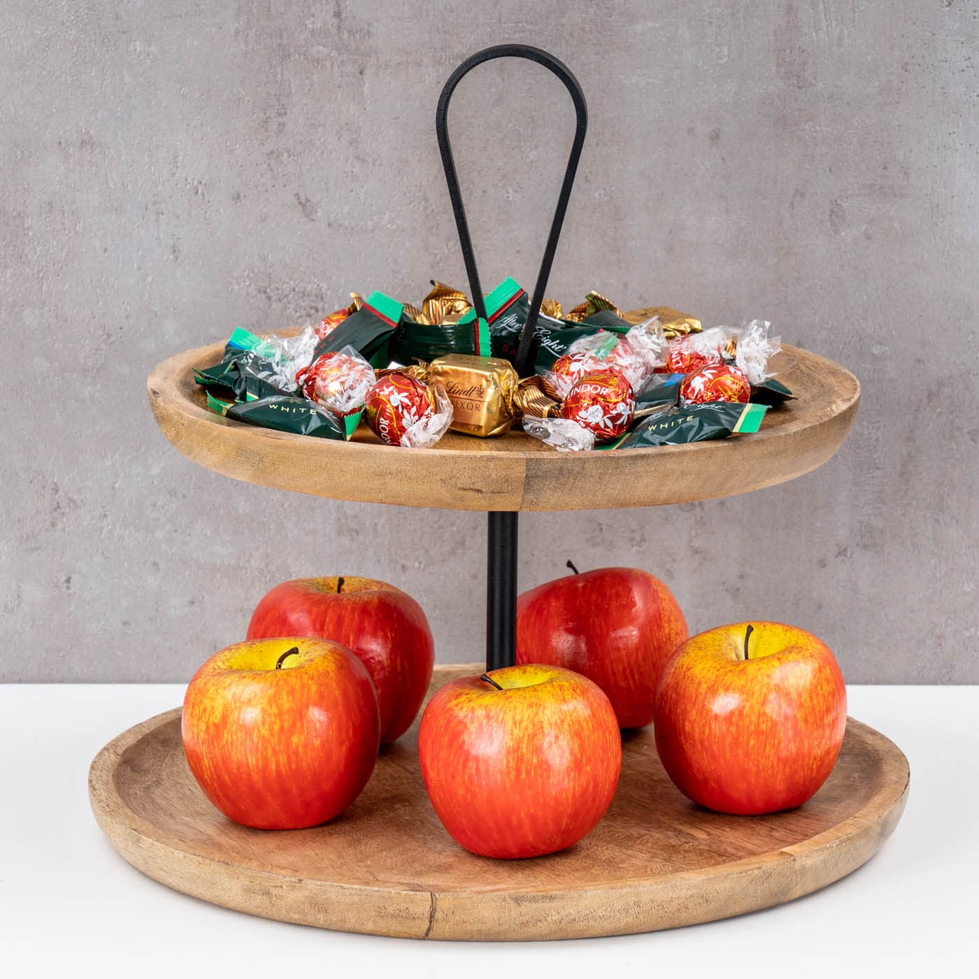 levandeo Etagere 2 Etagen H35cm Mango Holz Natur Schwarz Braun Servierplatte Kuchenständer Deko Tischdeko Wohndekoration