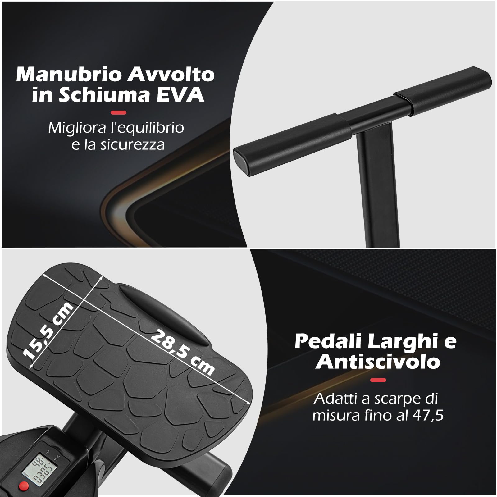 COSTWAY Stepper Fitness con Manubrio Regolabile in Altezza, Display LCD, Pedali Antiscivolo e Resistenza Idraulica, Stepper in Metallo, ABS, PP e EVA per Casa, Ufficio e Palestra