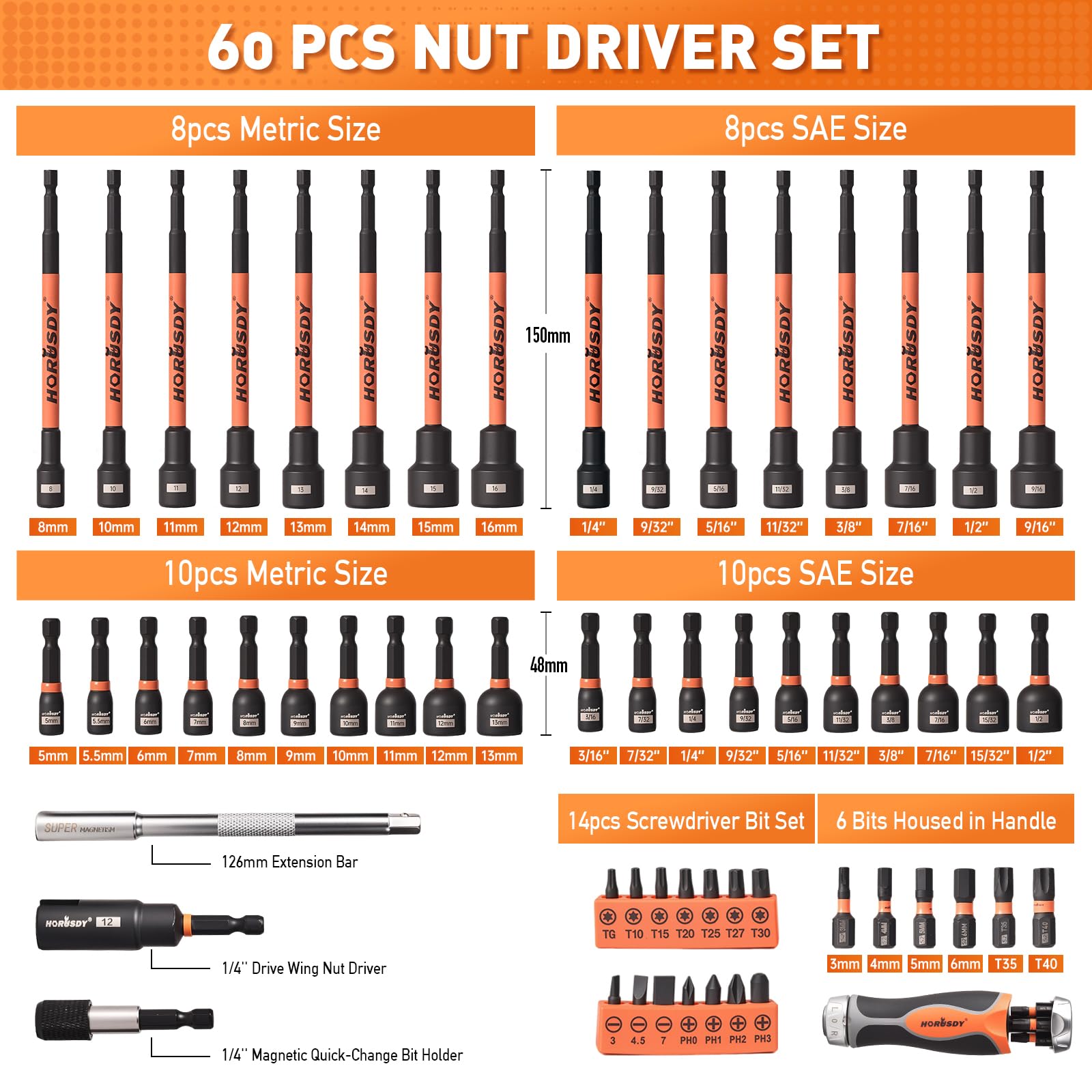 HORUSDY Magnetic Nut Driver Set - 60 Piece -3 HORUSDY Magnetic Nut Driver Set - 60 Piece -3