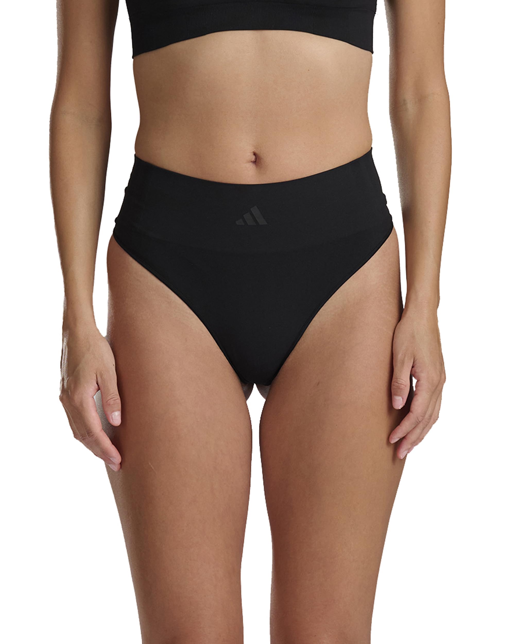 adidas womens Active Seamless Micro Stretch High Waist Thong Underwear, Black, S