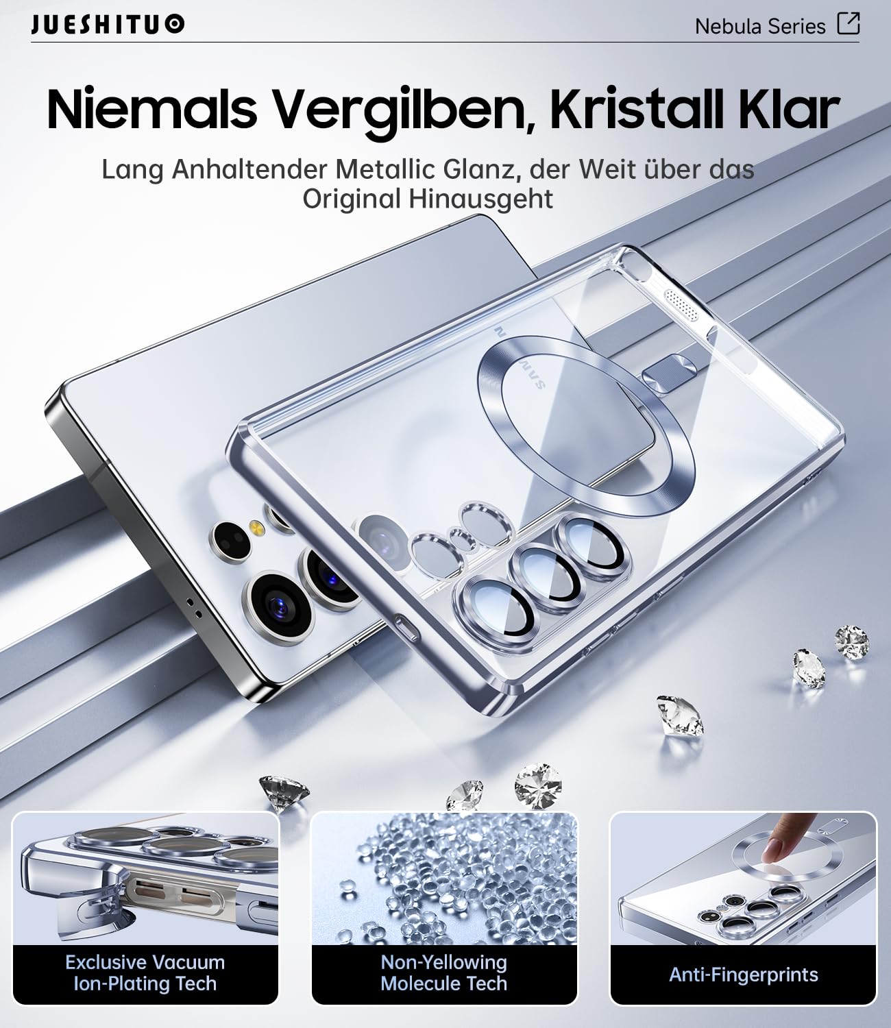 JUESHITUO Cover per Samsung Galaxy S25 Ultra con Protezione dello Schermo, Protezione della Fotocamera Integrata con MagSafe, Protezione Mil-Grade Shockproof Slim Custodia, Argento Titanio Blu