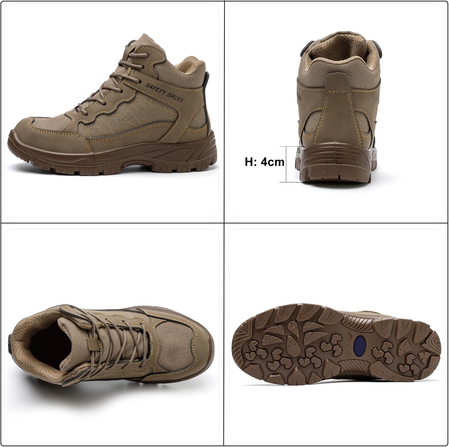 Steel Toe Work Boots for Men, High Top Composite Toe Safety Boots, Ultra-fiber & Canvas Upper, Lace-up, Indestructible Construction Industrial Safety Shoes Brown - Image 5