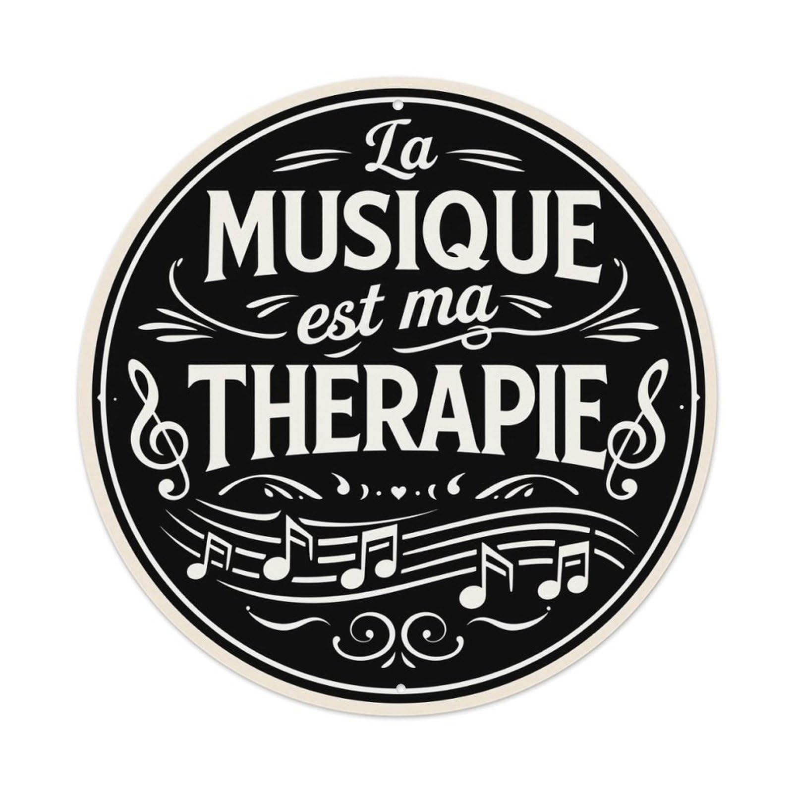 Music Is My Therapy Music Notes Design Round Vintage Tin Sign,Retro Wall Art,Metal Poster for Home, Bar, Garage, Cafe, Rustic Indoor & Outdoor Decor, 8x8 Inches
