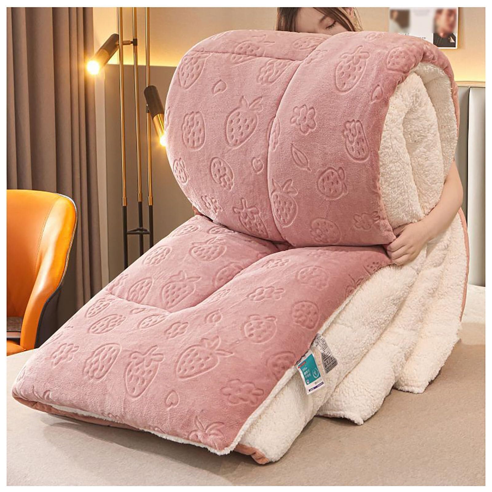 Super Warm Lamb Quilt Winter Blanket Thicken Winter Duvet Double-Sided Velvet Quilt Heavy Weight Bed Blanket(Color3,150X200cm(3.5kg))