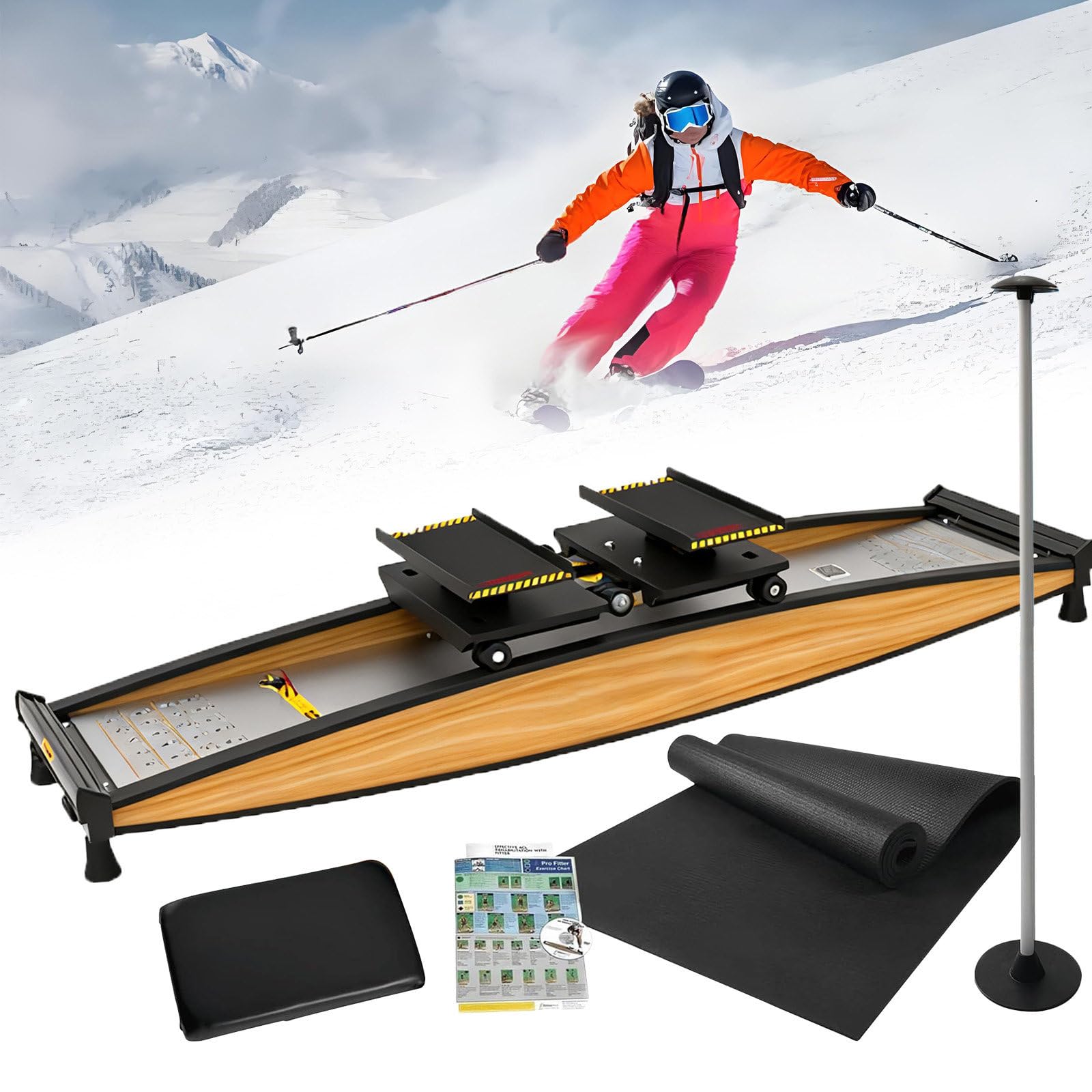 Entrenador De Esquí Alpino, Máquina De Esquí Simulada para Interiores, Elíptica 3D, Equipo De Ejercicio De Esquí, Carga De 150 Kg,con Bastones Y Colchonetas De Esquí