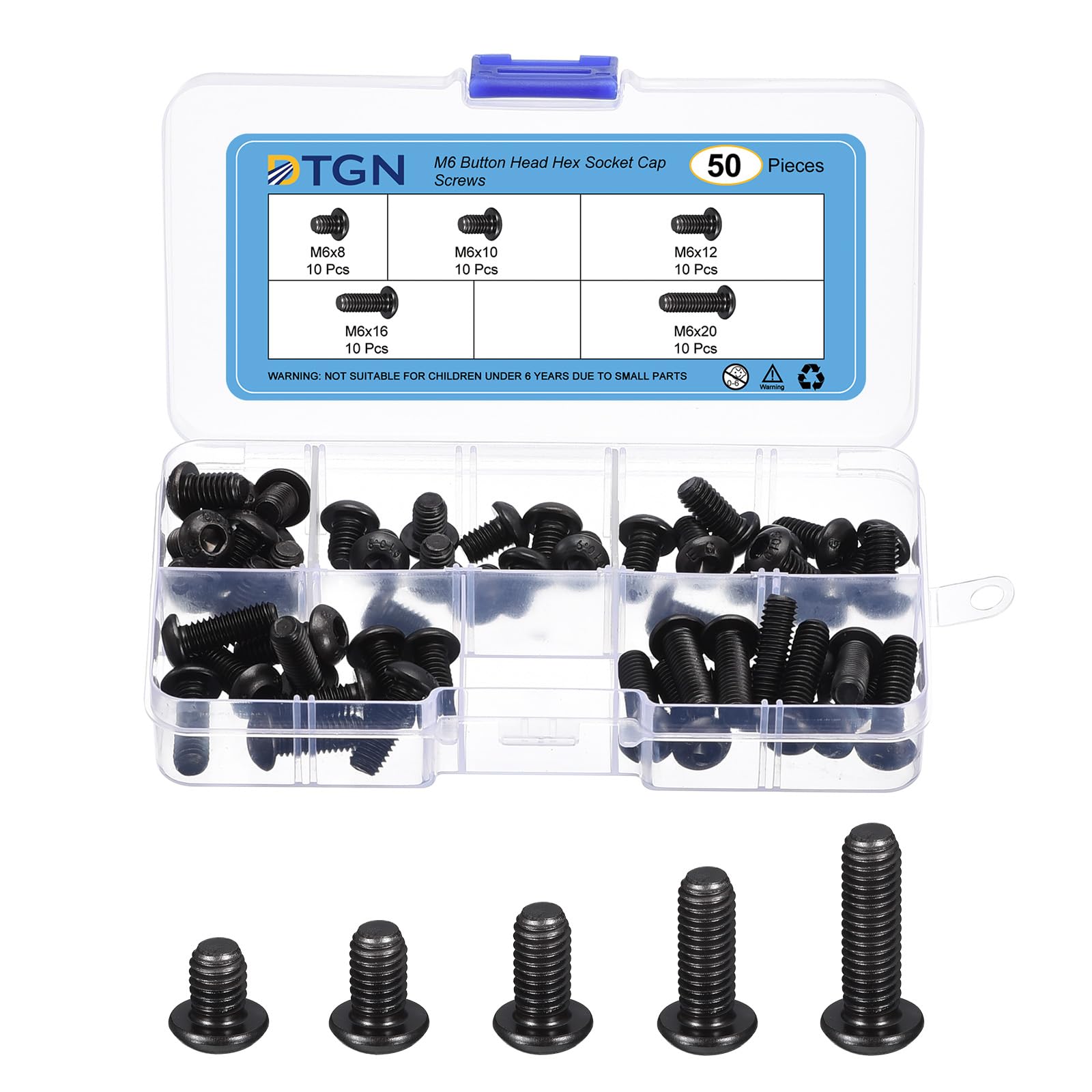 DTGN 50Pcs M6 Button Head Socket Cap Screws Kit