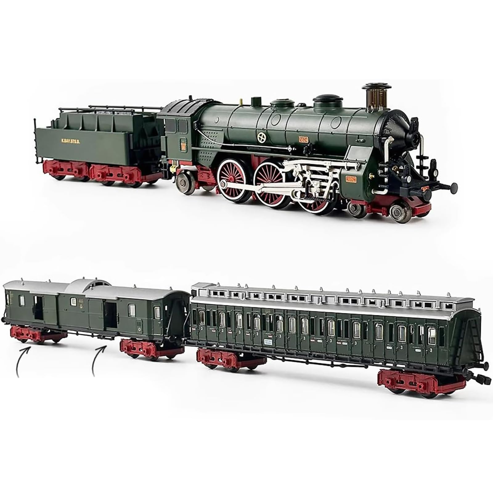 Generico Set Modello di Treno Elettrico in Lega con Carrozza e Binario Lungo, Luci e Effetti Sonori, Stile Vintage del Modello di Treno Classico per Adulti e Adolescenti