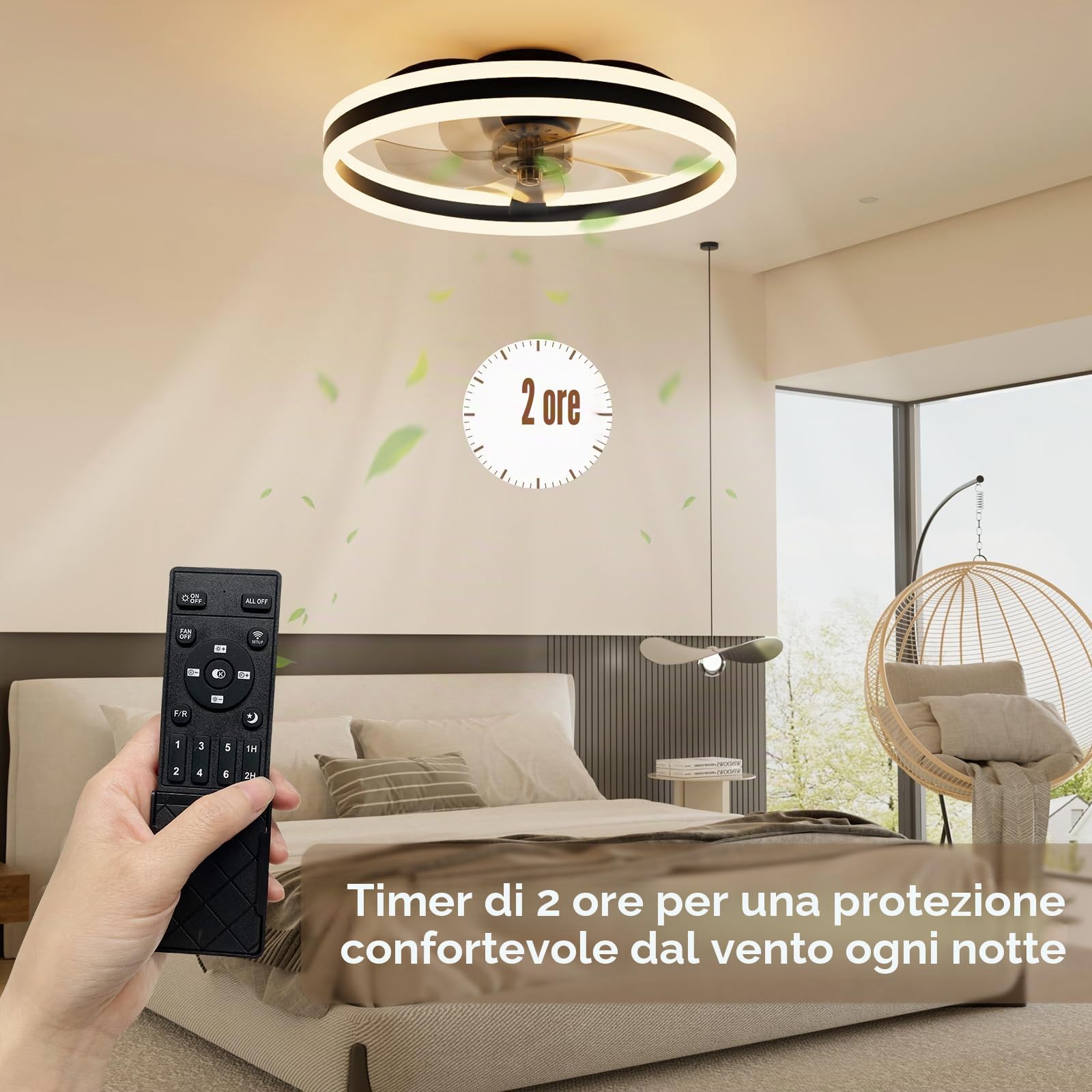 NIORSUN Ventilatore da Soffitto da Con Llluminazione, 3000-6500K 6 Velocità del Vento Regolabile, Dimmerabile, Luce LED da 50cm, Con Telecomando e App, Modalità Estate e Lnverno, Timer,Nero