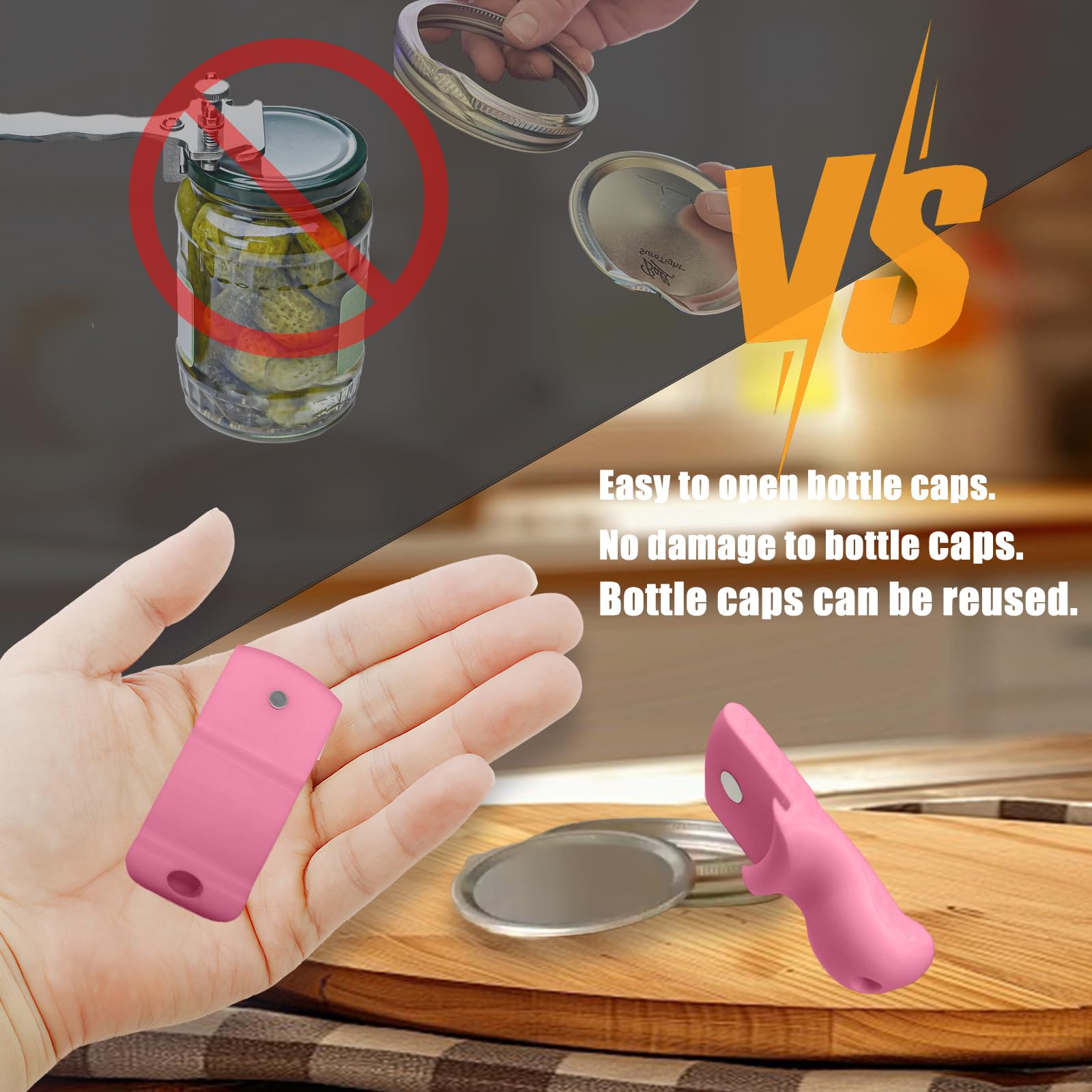 Mason Jar Opener and Canning Tool, Compatible with Mason Jar Lids, Releases Vacuum Seal on Wide Mouth and Regular Mouth, Magnetic Lid Lifter for Canning, Pickling (Peach Pink)