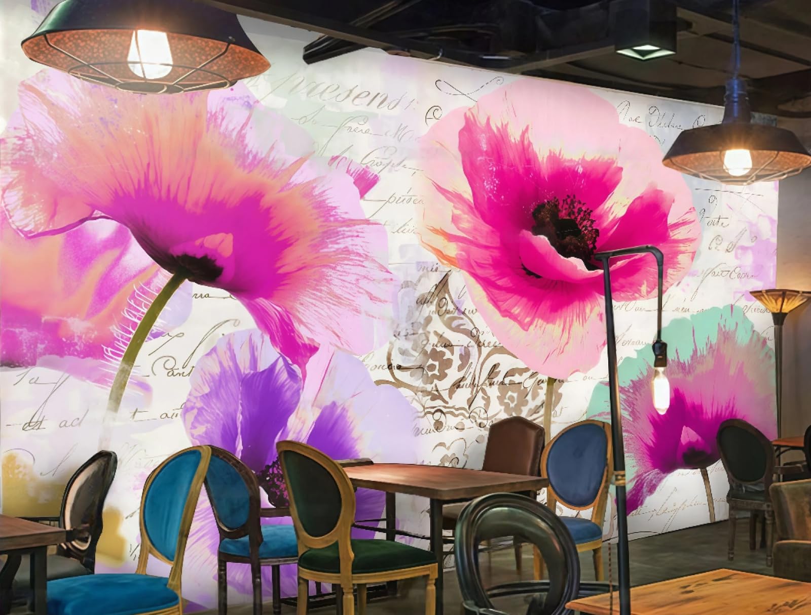 Rskjdghshd 3D Wallpaper Retro Oil Painting Flowers Beautiful Art Theme Beverage Shop Bar Western Restaurant Background Wall Mural Afternoon Tea Coffee Shop Wallpaper,,250X175cm