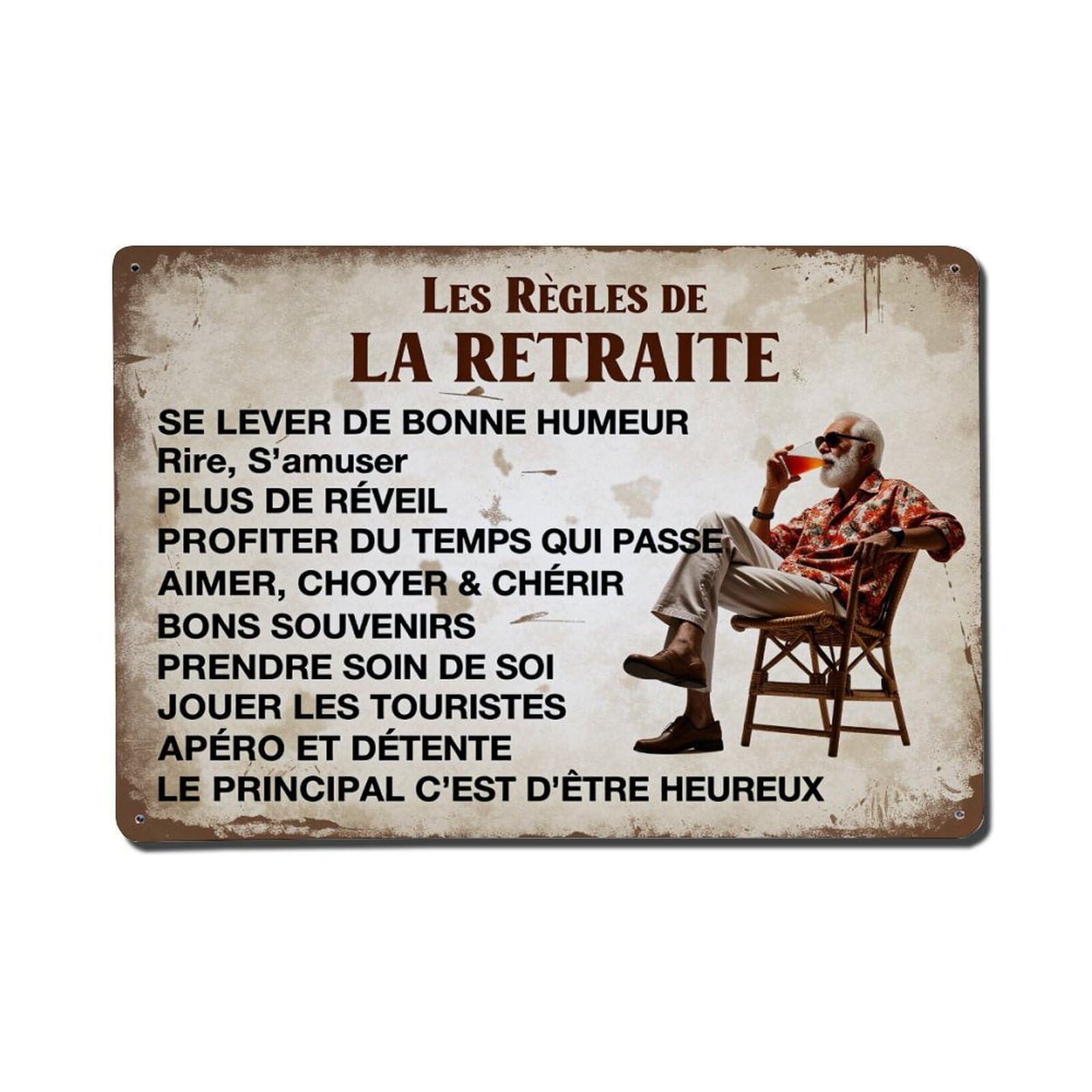 Retirement Rules Humor Relaxation Joy Tin Sign Metal Poster Vintage Metal Signs for Home Man Cave Bar Cafe Kitchen laundry room Wall Decorations Gift 8x12Inch