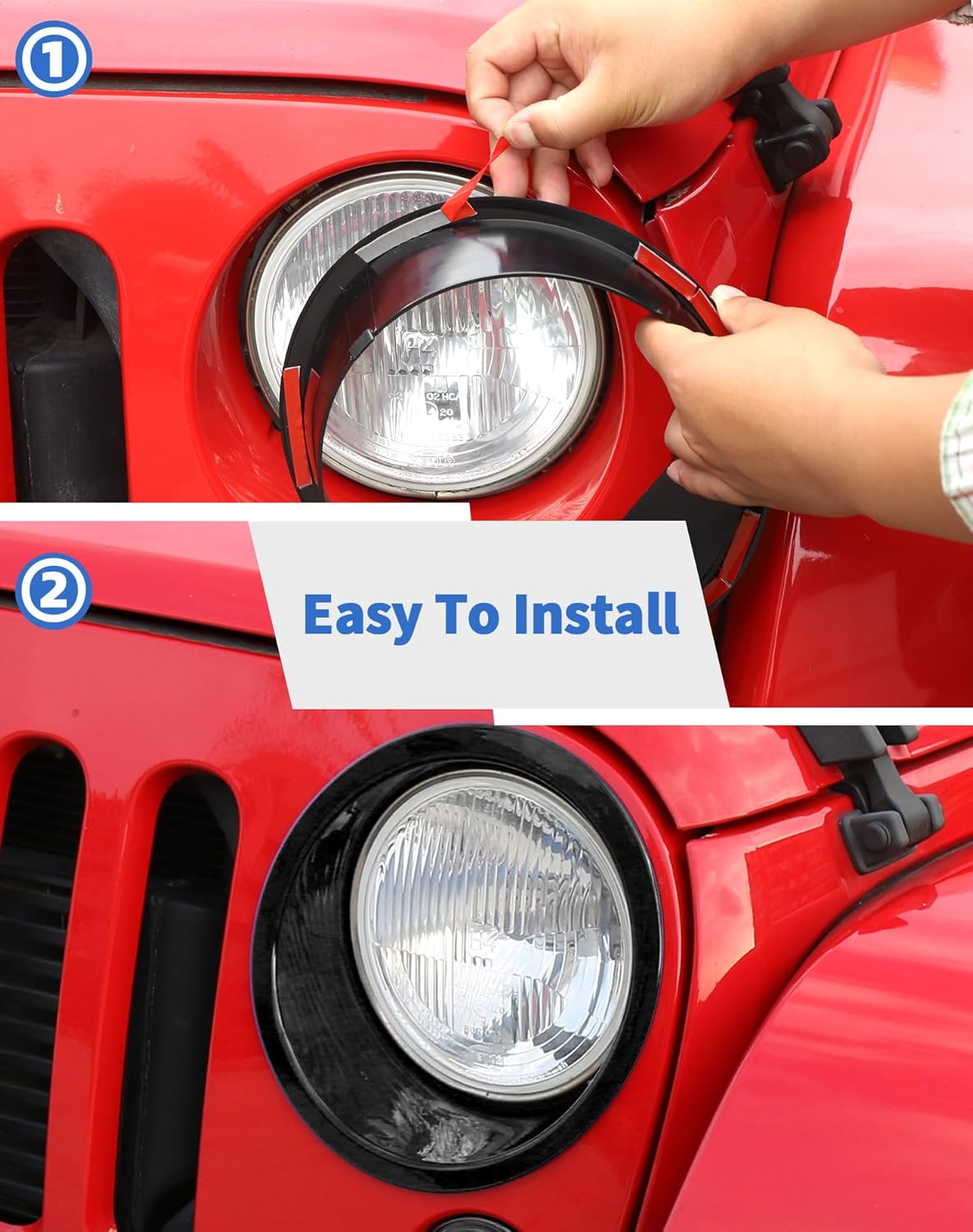 Black Headlight Bezels Headlight Cover Trim for 2007-2017 Jeep Wrangler JK