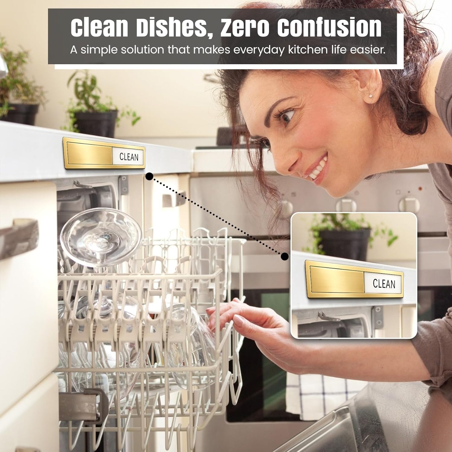Premium Stainless Steel Clean Dirty Magnet for Dishwasher - Universal dishwasher clean dirty magnet for All Kitchen Appliances | Smooth Glide & Anti-Rust Frame (7 x 1.6 Inches) (Gold)