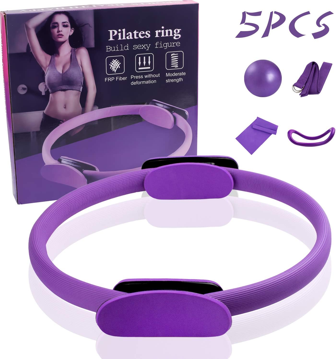 5 Pcs Pilates Ring Set 14" Yoga Fitness Magic Circle Pilates Equipment for Home Workouts Include Ball,Stretching Strap,Extension Strap and Training Ring for Fitness kit : Sports & Outdoors