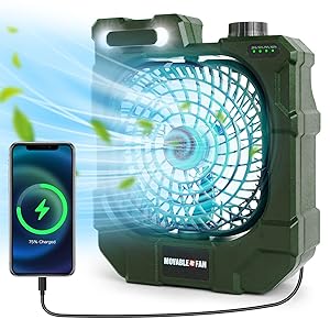 kejector Portable Rechargeable Camping Fan - Battery Operated Oscillating Fan Outdoor Travel Cordless Misting Fans with LED Lantern, USB Ports, Summer Personal Cooling Desk Fans for Tent (Green)