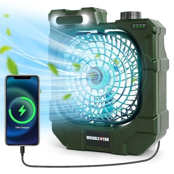 kejector Portable Rechargeable Camping Fan - Battery Operated Oscillating Fan Outdoor Travel Cordless Misting Fans with LED Lantern, USB Ports, Summer Personal Cooling Desk Fans for Tent (Green)