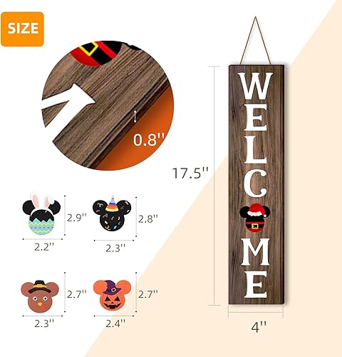 Miniatura 3 de Cartel de 15.7 pulgadas para el hogar intercambiable de temporada con diseño de ratón para porche delantero, 18 piezas intercambiables colgantes
