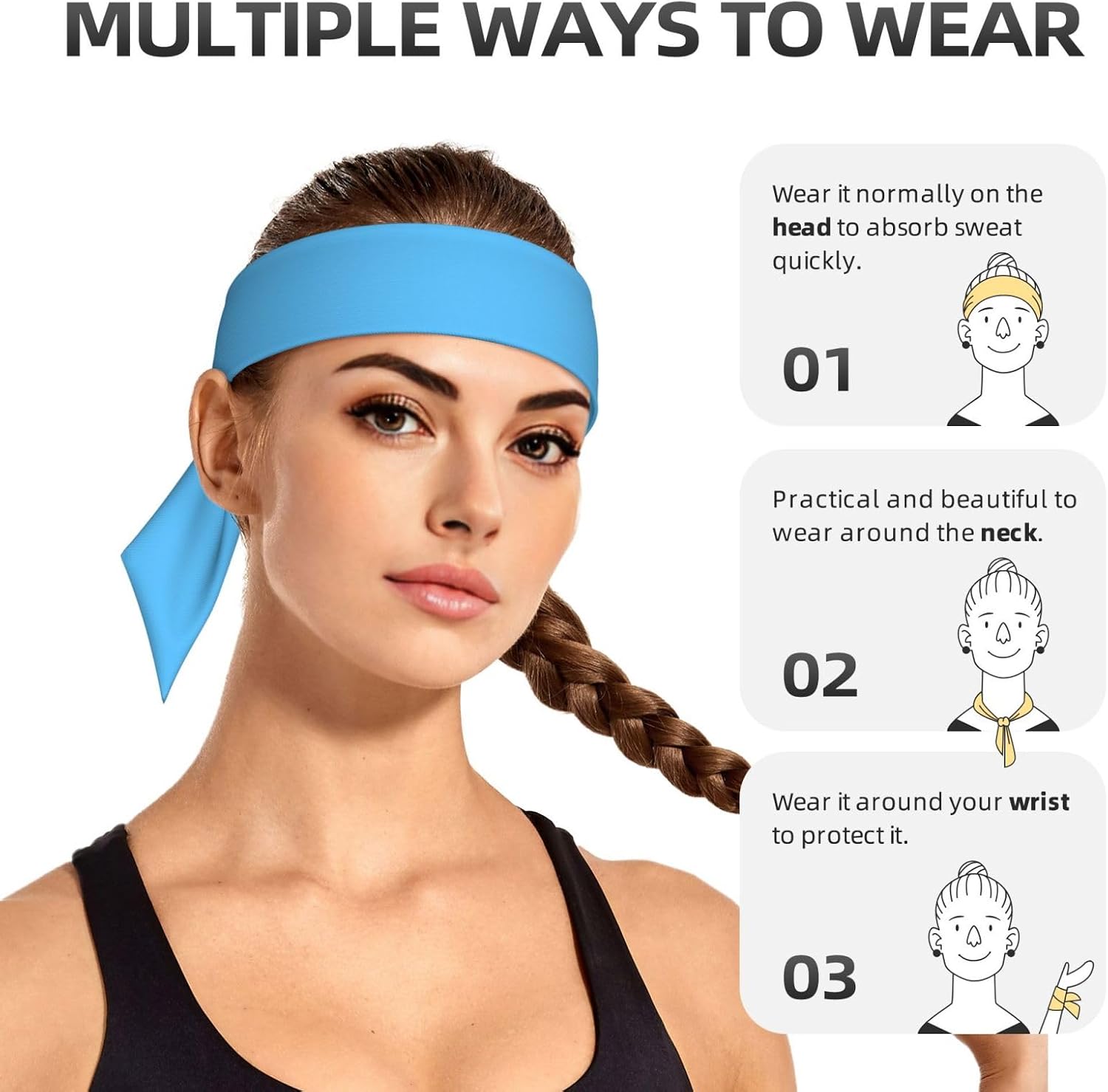 Tie Headband Men Women, Light Blue Print Sports Sweatband
