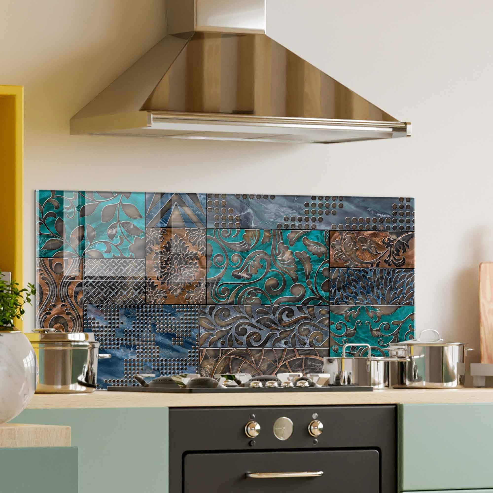 Roggmard Tempered Glass Kitchen Backsplash, Stove Back Top Cover, Splashback Tile, Kitchen Sink Cover Splash Guard, Home Kitchen Decor (31.5x15.7''-(80x40cm))