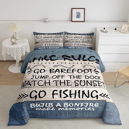 Erosebridal Juego de edredón de lago, ropa de cama tamaño Queen para niños, adolescentes y adultos, estilo rústico vintage con decoración de cabaña