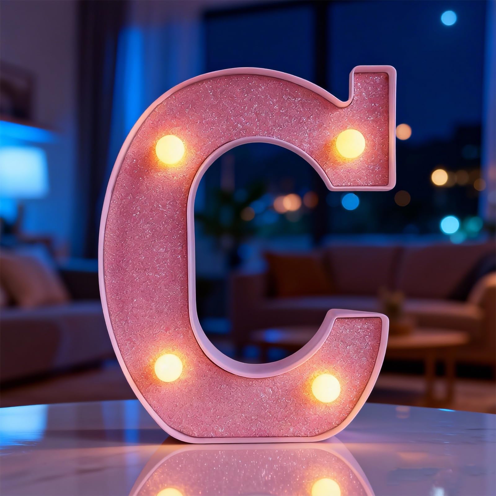 Light Up Letter C, LED Letter Lights Pink, Warm Lighted Letters Light Sign, Battery Powered Night Light for Birthday Wedding Anniversary Christmas Home Wall Decor