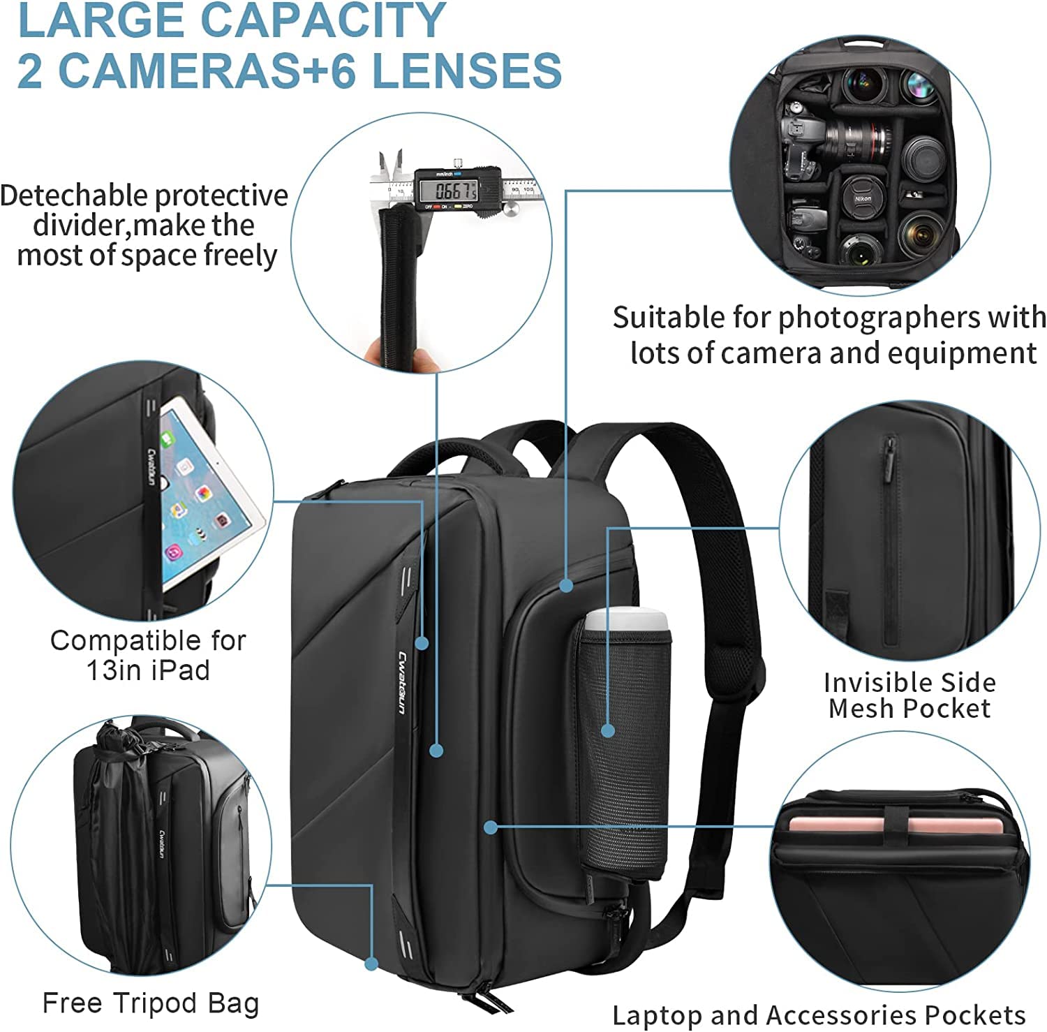 Cwatcun Mochila impermeable para cámara